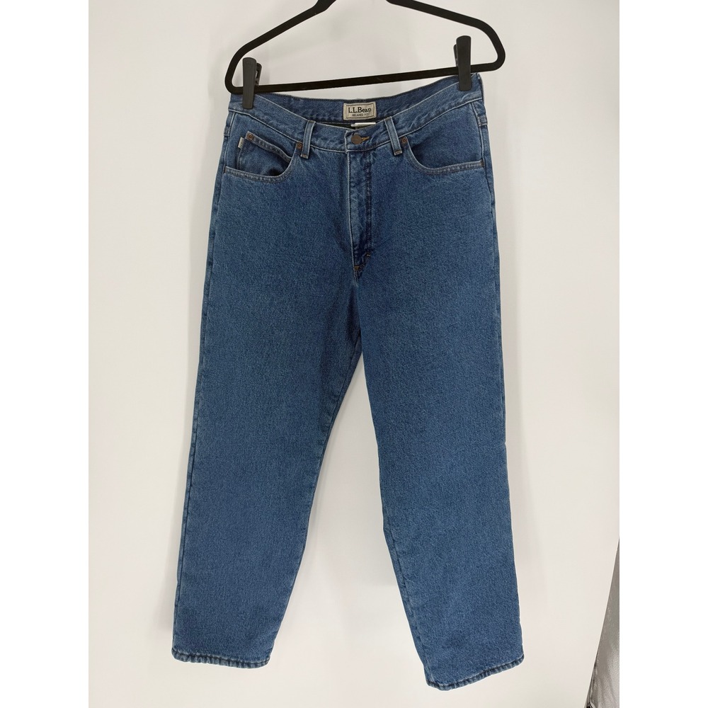 LL Bean Relaxed Fit Fleece Lined Jeans Mens 34x30 Blue Denim Flannel Lined Pants